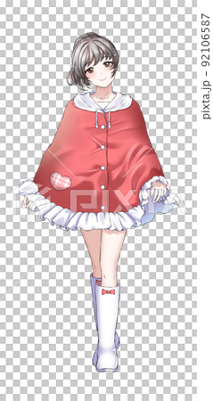 [自然髮色] 披著雨披的負責馬尾紅的少女 92106587