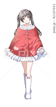 【自然な髪色】ポンチョを着たツインテール赤担当の女の子 92107031