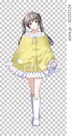 [Natural hair color] Twin tail yellow girl in poncho 92107128