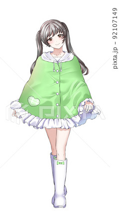 【自然な髪色】ポンチョを着たツインテール緑担当の女の子 【自然な髪色】ポンチョを着たツインテール緑担当の女の子 92107149