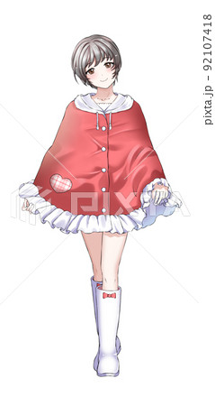 【自然な髪色】ポンチョを着た赤担当ショートカットの女の子 【自然な髪色】ポンチョを着た赤担当ショートカットの女の子 92107418