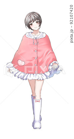 【自然な髪色】ポンチョを着たピンク担当ショートカットの女の子 【自然な髪色】ポンチョを着たピンク担当ショートカットの女の子 92107420