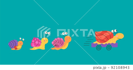 Fast business snail. Unique advantage, speed creativity cartoon animals. Turbo accelerate or competition metaphor. Efficiency management nowaday vector concept Fast business snail. Unique advantage, speed creativity cartoon animals. Turbo accelerate or competition metaphor. Efficiency management nowaday vector concept 92108943