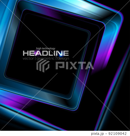 Blue and violet glossy square abstract geometric background 92109042