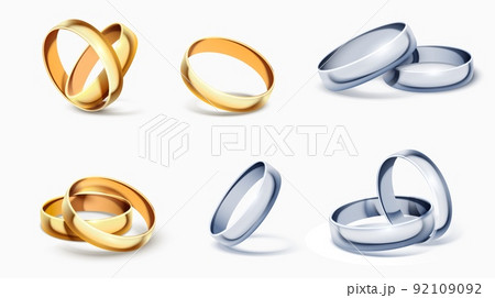 Realistic wedding rings. Romantic golden and silver elements. Precious jewely. Married couple accessories. Jewel circles. Engagement gift. Eternity symbol. Vector 3D metal objects set Realistic wedding rings. Romantic golden and silver elements. Precious jewely. Married couple accessories. Jewel circles. Engagement gift. Eternity symbol. Vector 3D metal objects set 92109092