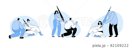 body artBodyart Painting Concept, Characters with Paint Brushes Drawing on Body of Naked Man and Woman Sitting on Floor 92109222