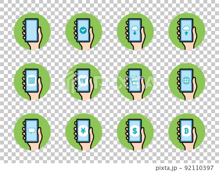 Icon_smartphone_hand_set_green background_circle 92110397