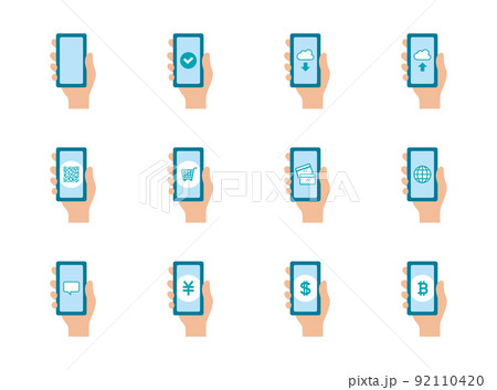 アイコン_スマホ_手_セット_主線無し アイコン_スマホ_手_セット_主線無し 92110420