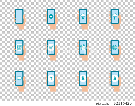 アイコン_スマホ_手_セット_主線無し アイコン_スマホ_手_セット_主線無し 92110420