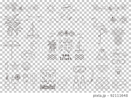 Sea illustration_set_line drawing 92111648
