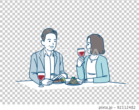 外食をする中年の夫婦　ミドル　食事　レストラン　飲食 92112482