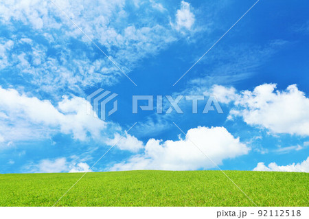 爽やかな青空と新緑の草原風景 爽やかな青空と新緑の草原風景 92112518