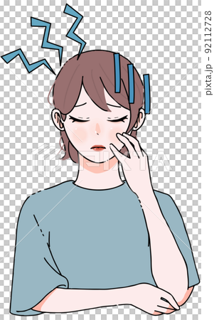ズキズキと痛む頭痛に悩む女性のイラスト 92112728