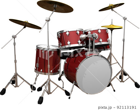 赤い楽器ドラムセットのイラスト。背景透明イラスト 92113191