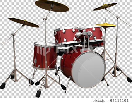赤い楽器ドラムセットのイラスト。背景透明イラスト 92113191