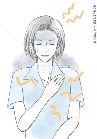 頭痛・胸痛で苦しい女性 92114666