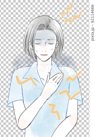 頭痛・胸痛で苦しい女性 92114666
