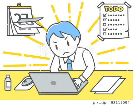 カレンダーとToDoリストを前にパソコンに向かうサラリーマン 92115094