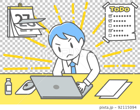 カレンダーとToDoリストを前にパソコンに向かうサラリーマン 92115094