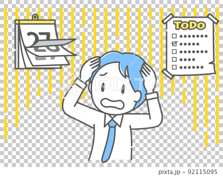 カレンダーとToDoリストを見て頭をかかえるサラリーマン 92115095