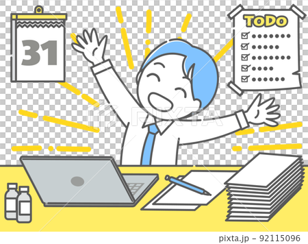 締切に間に合い万歳をするサラリーマン 締切に間に合い万歳をするサラリーマン 92115096