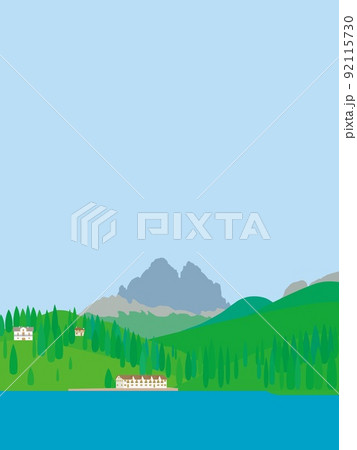 ミズリーナ湖　lago　di　misurina　トレ・チーメ・ディ・ラヴァレード　ドロミーティ 92115730