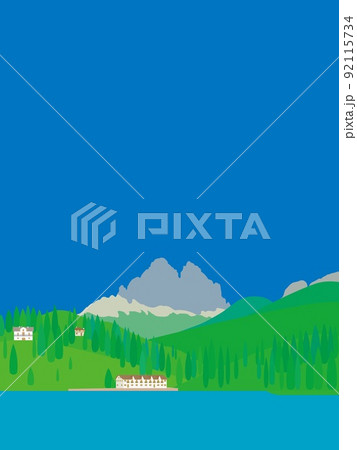 ミズリーナ湖　lago　di　misurina　トレ・チーメ・ディ・ラヴァレード　ドロミーティ 92115734