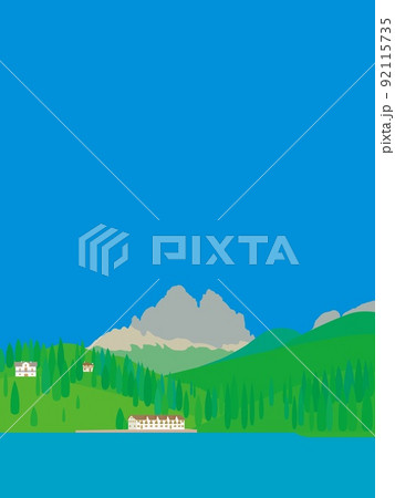 ミズリーナ湖　lago　di　misurina　トレ・チーメ・ディ・ラヴァレード　ドロミーティ 92115735