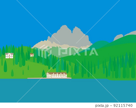 ミズリーナ湖　lago　di　misurina　トレ・チーメ・ディ・ラヴァレード　ドロミーティ 92115740