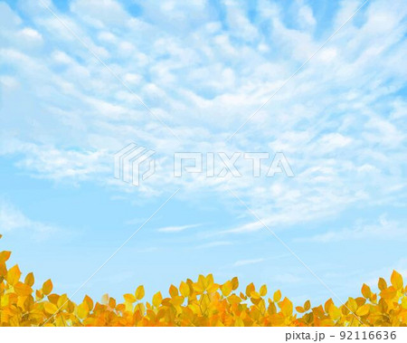 秋晴れのうろこ雲ー清々しい空と秋の葉っぱ木々の美しい壁紙イラスト素材のイラスト素材