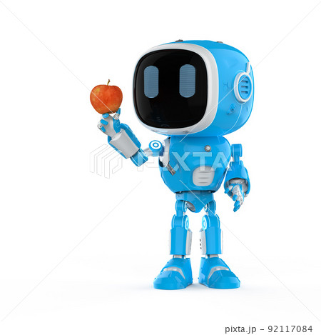 Agriculture technology with robot assistant with red apple Agriculture technology with robot assistant with red apple 92117084