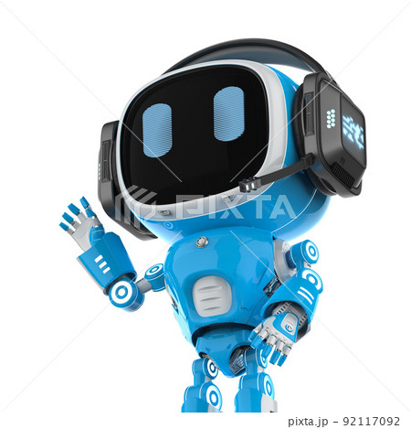 Blue robotic assistant or artificial intelligence robot wear headphone 92117092