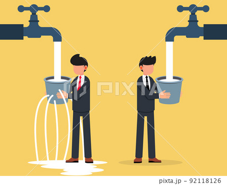 Contrast between business, Businessman and leaking bucket.  92118126
