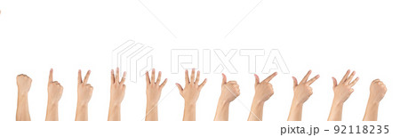 Asian male back hands counting zero to ten isolate white background in studio light - with clipping path. 92118235
