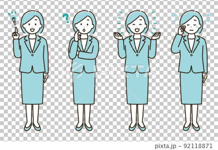 スーツを着た女性の表情バリエーションのイラストセット②(水色バージョン) スーツを着た女性の表情バリエーションのイラストセット②(水色バージョン) 92118871