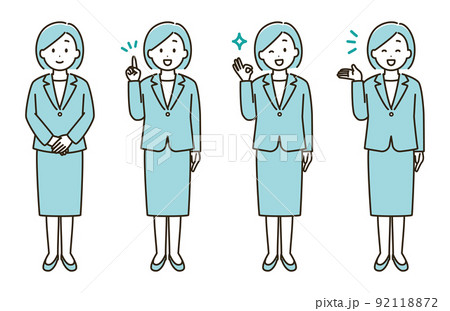 スーツを着た女性の表情バリエーションのイラストセット(水色バージョン) スーツを着た女性の表情バリエーションのイラストセット(水色バージョン) 92118872