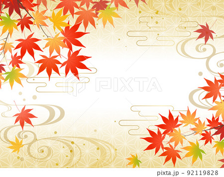 紅葉の和フレーム・背景_高級感_麻の葉 92119828