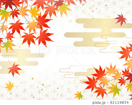 紅葉の和フレーム・背景_高級感_麻の葉 92119854
