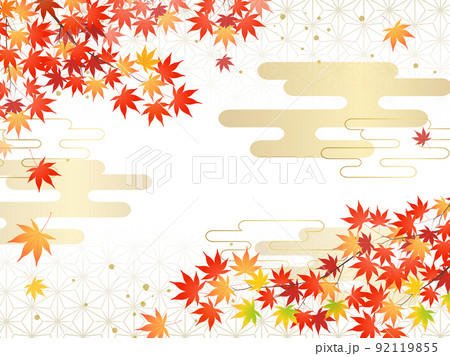 紅葉の和フレーム・背景_高級感_麻の葉 92119855