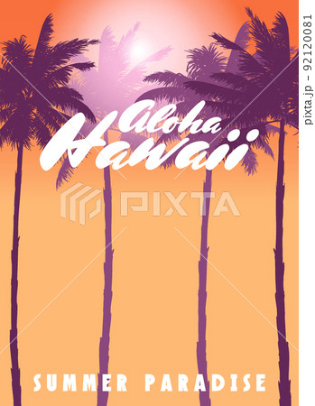 Hello Summer night party background with palms, design template, flyer. Summertime poster Hello Summer night party background with palms, design template, flyer. Summertime poster 92120081