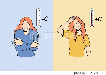 Woman suffer from cold or hot weather  92120087
