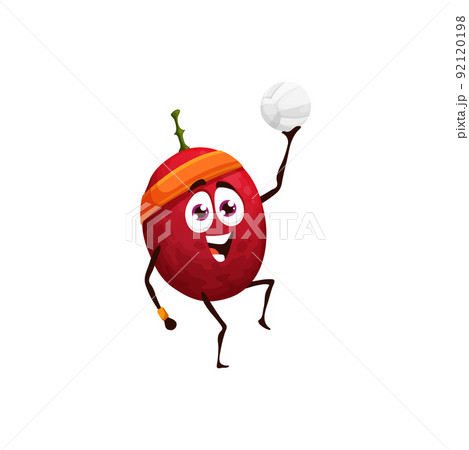 Cartoon cheerful passion fruit with volleyball... - Stock Illustration  [92120198] - PIXTA