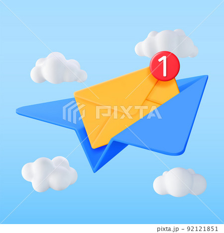 3D Mail Envelope in Paper Plane and Notification 92121851