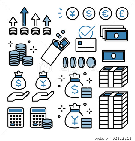 お金・紙幣・コイン・支払い・投資・会計・通貨・家計・ファイナンスのアイコンセット お金・紙幣・コイン・支払い・投資・会計・通貨・家計・ファイナンスのアイコンセット 92122211