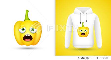 Yellow Bell Pepper on white sweatshirt hoodie. Vector 92122596