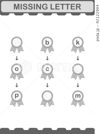 Missing letter with Award Medal. Worksheet for kids 92122904