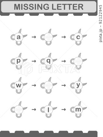 Missing letter with Scissor. Worksheet for kids Missing letter with Scissor. Worksheet for kids 92122945