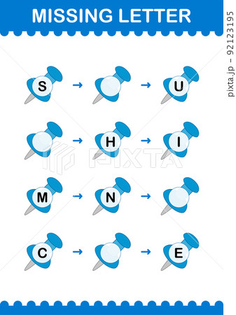 Missing letter with Push Pin. Worksheet for kids 92123195