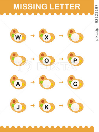 Missing letter with Art Palette. Worksheet for kids 92123197