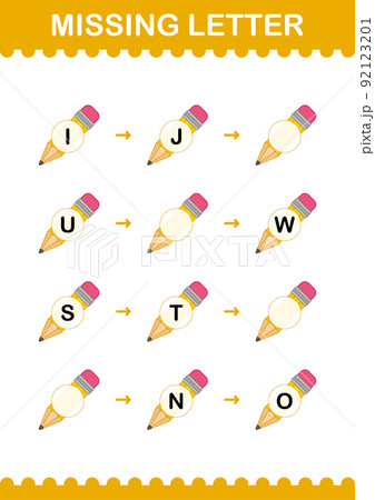 Missing letter with Pencil. Worksheet for kids Missing letter with Pencil. Worksheet for kids 92123201